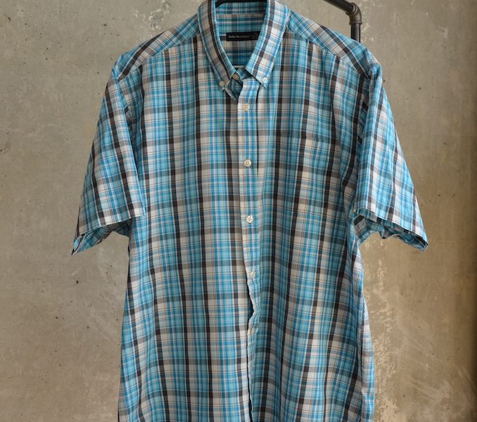 Herren Kurzarm Hemd blau/schwarz/weiß 44-46