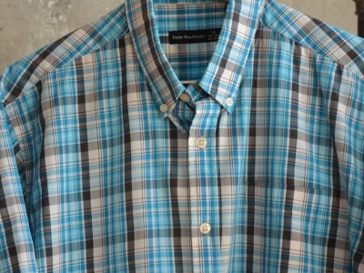 Herren Kurzarm Hemd blau/schwarz/weiß 44-46