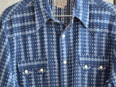 Langarm Herrenhemd print blau grau Größe 42, L