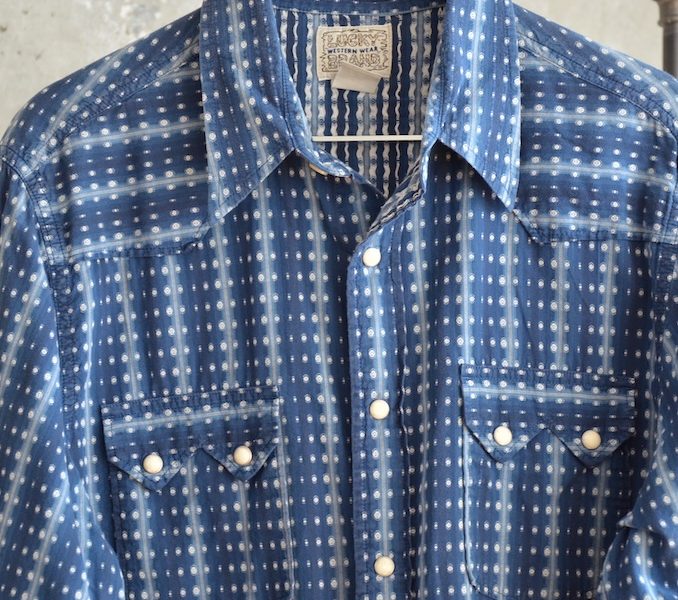 Langarm Herrenhemd print blau grau Größe 42, L